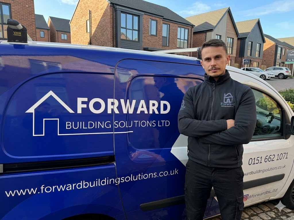 Construction business owner standing by company van representing growth from sole trader to Construction Limited Company Accounting with professional branding and services.